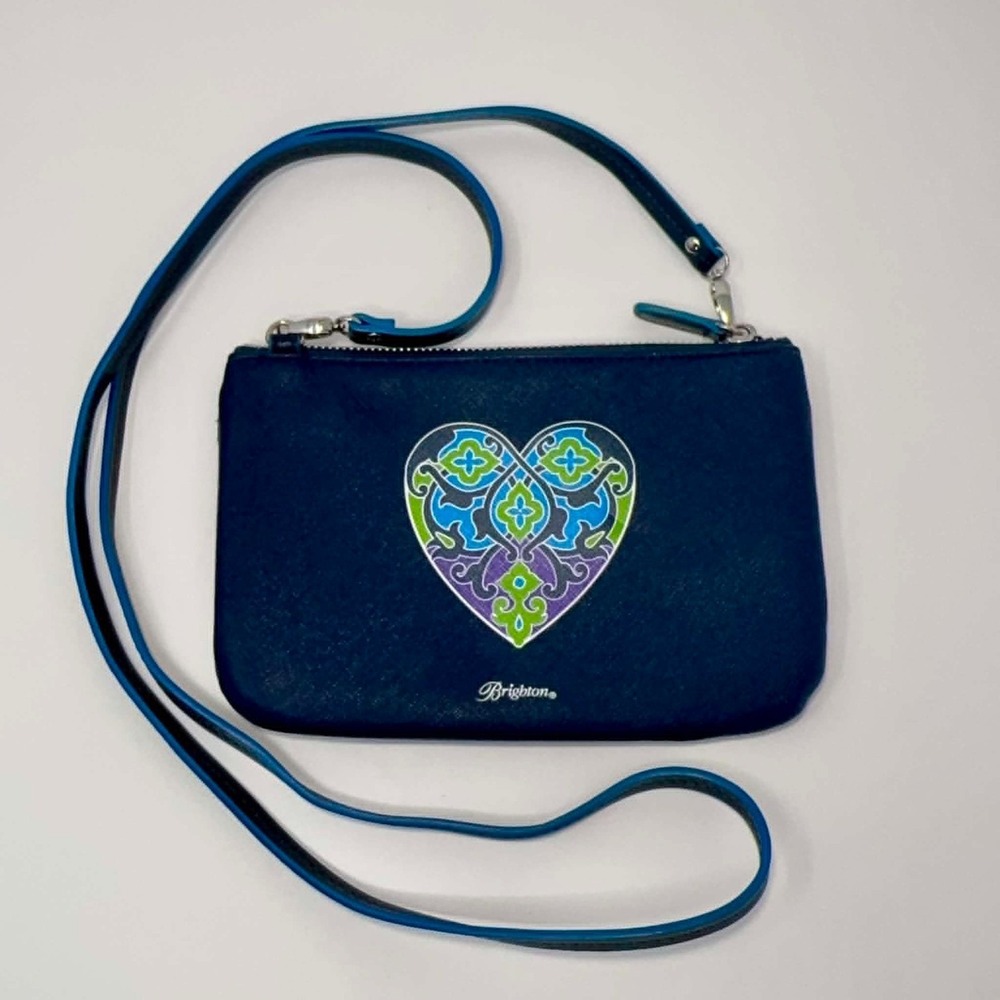 Brighton Blue Heart Crossbody Wallet Organizer Purse Convertible Clutch Wristlet